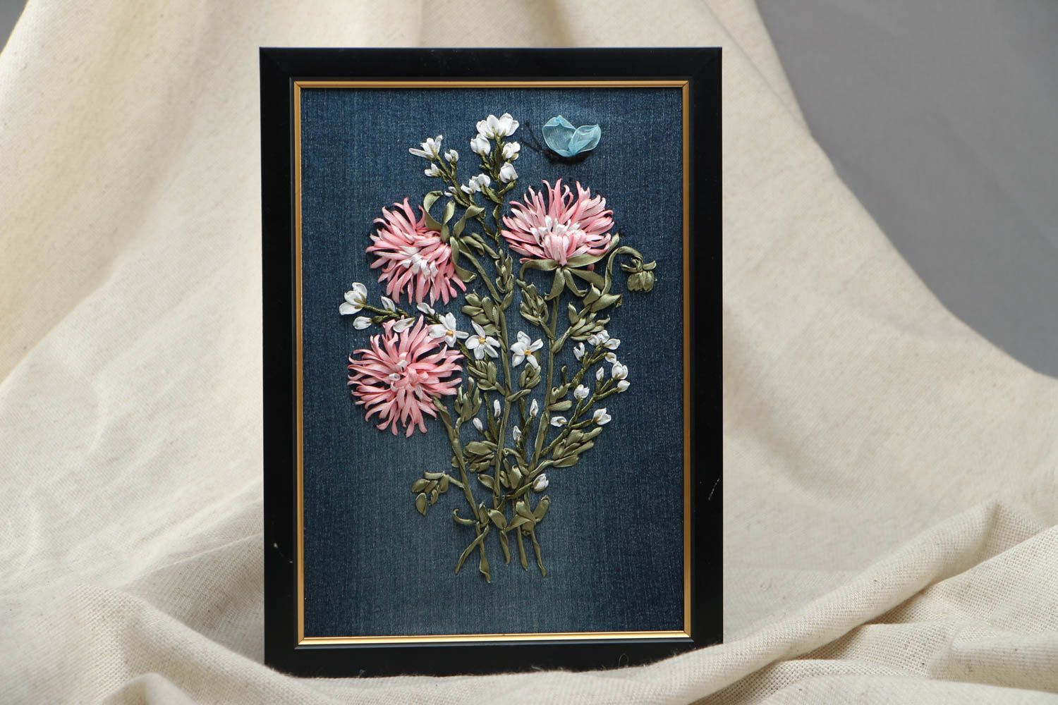 Picture embroidered with satin ribbons Chrysanthemums photo 1