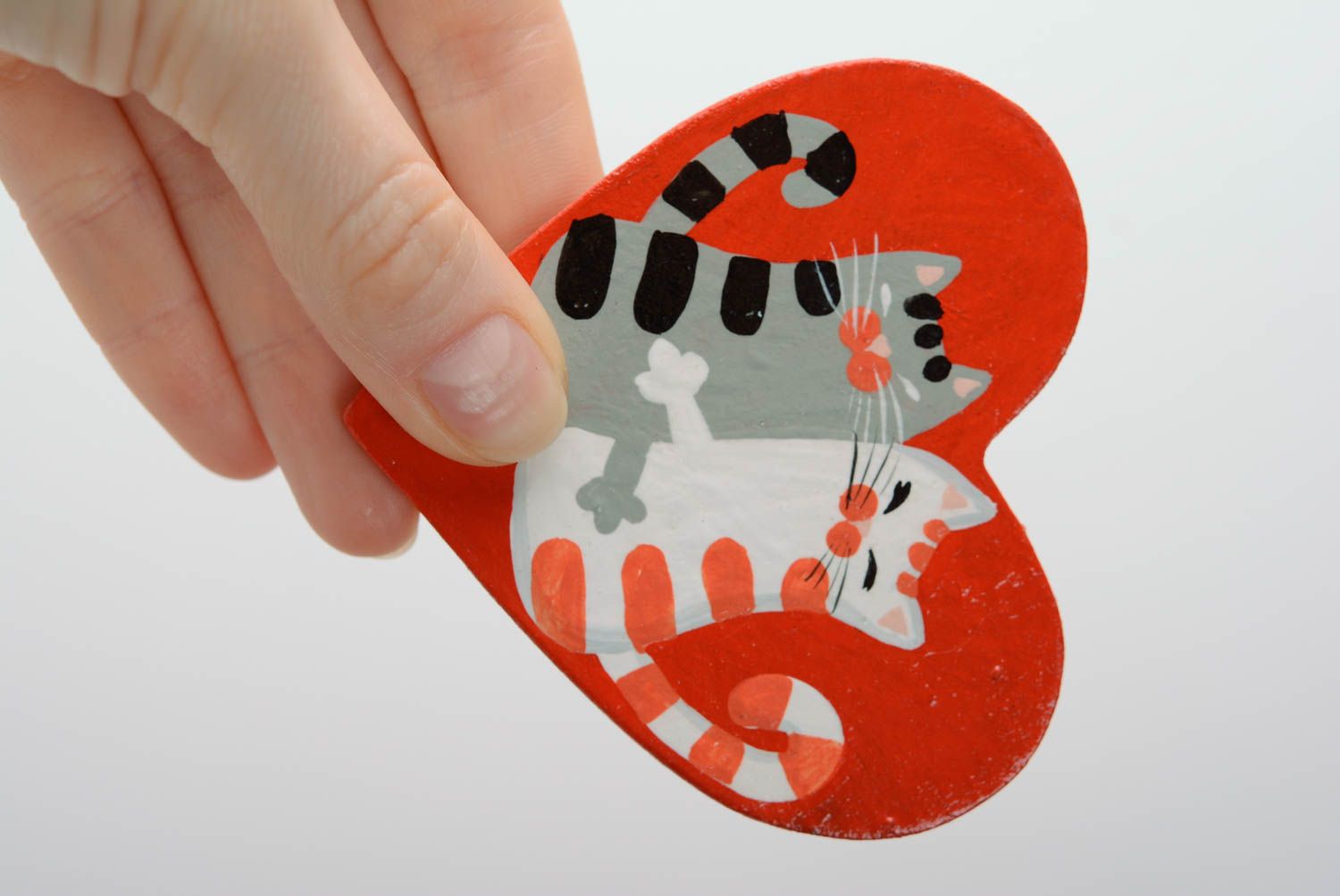 Deco Kühlschrankmagnet Herz mit Katzen handmade bemalt originell für Küche Dekor foto 5
