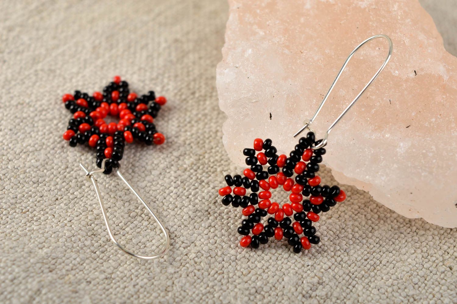 Handmade beautiful beaded earrings unusual red earrings elegant accessory photo 1