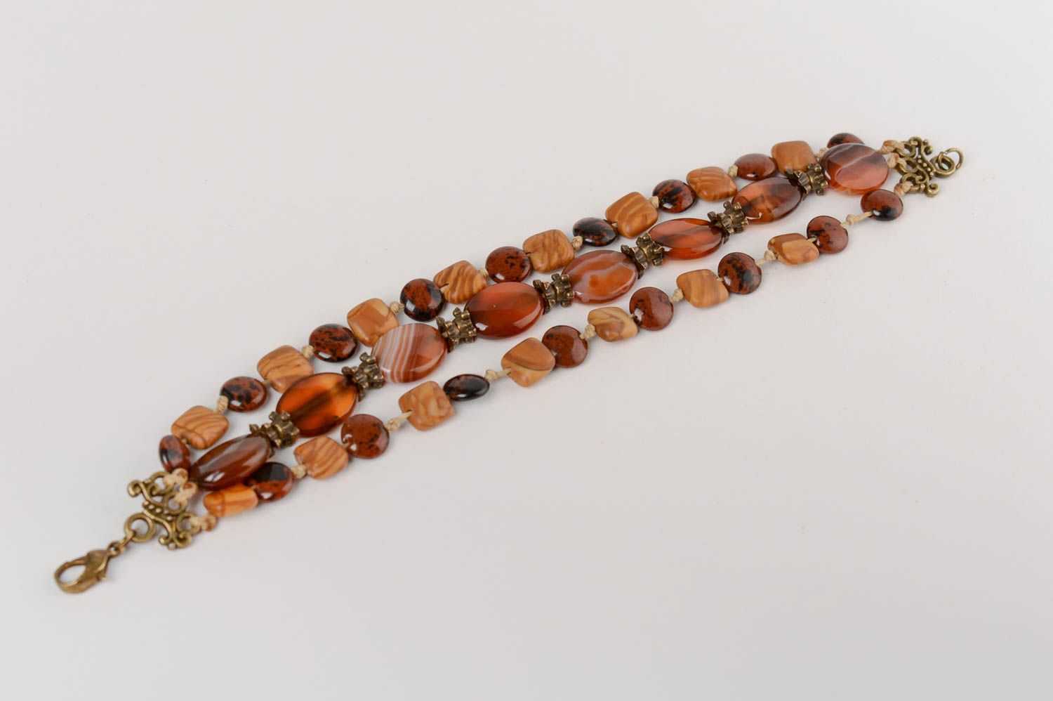 Handmade designer brown wrist bracelet with natural jasper and agate stones photo 2