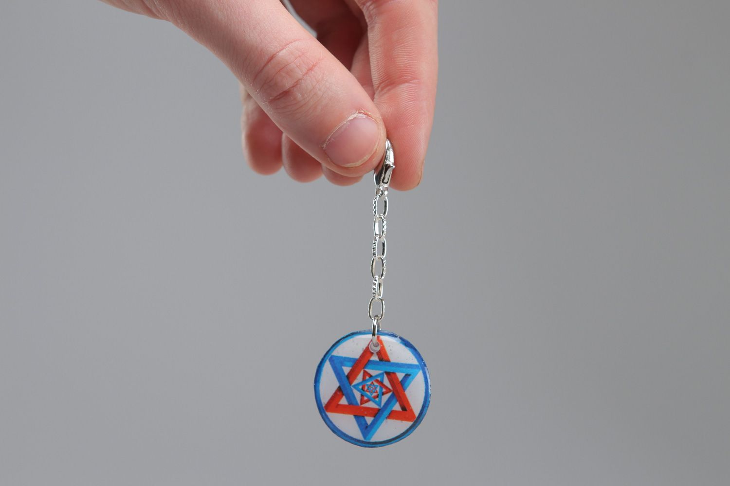 Handmade polymer clay keychain with print coated with epoxy resin Star of Judah photo 3