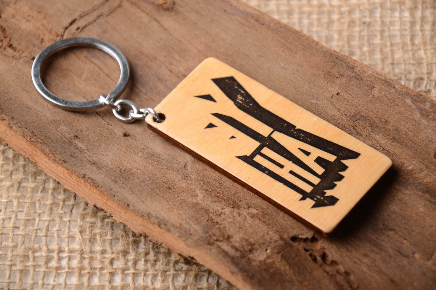 Porte-clés en bois fait main rectangulaire serviettage Accessoire design photo 1