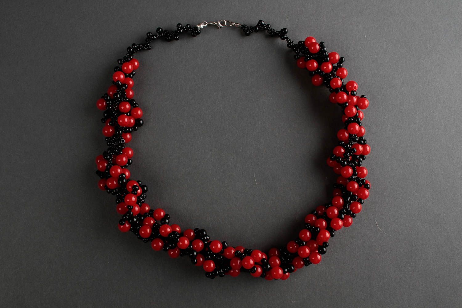 Handmade beautiful beaded necklace red and black necklace evening jewelry photo 2