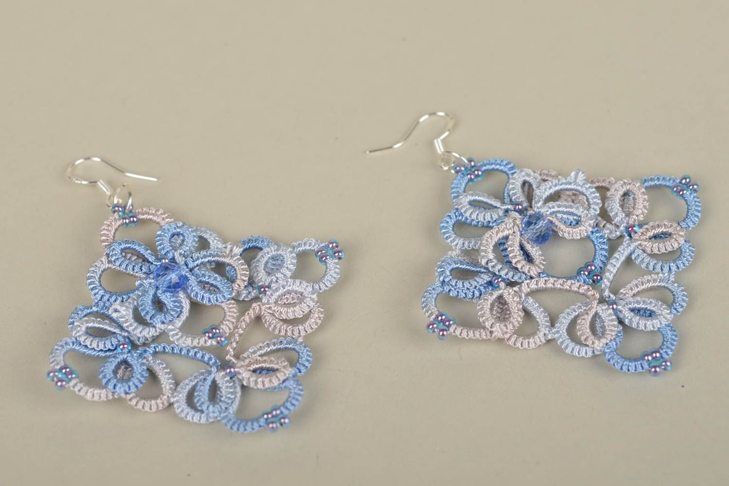 Handmade woven earrings openwork tatting earrings designer accessories for women photo 2