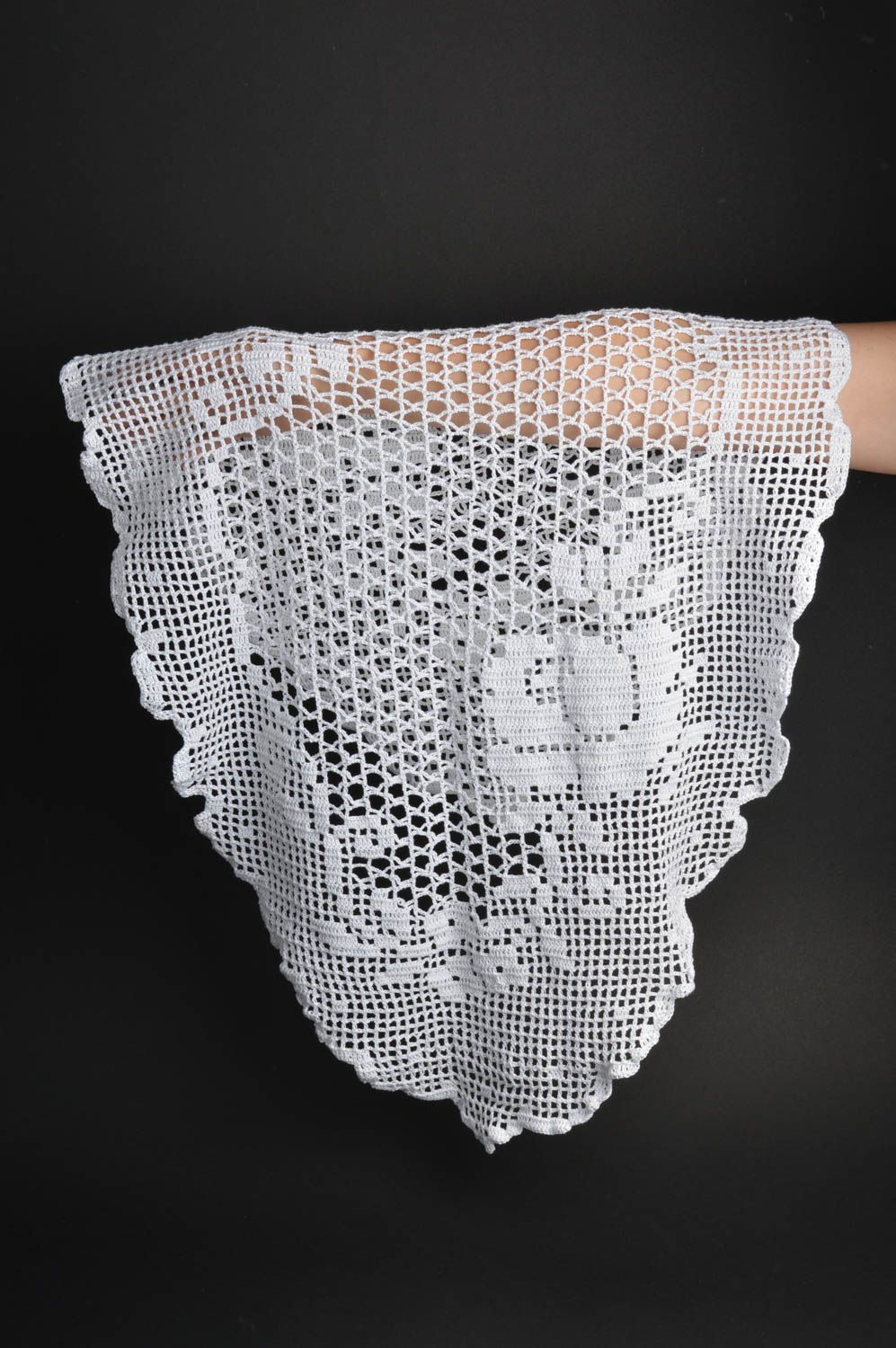 Beautiful decorative handmade white crocheted table napkin made of cotton photo 4