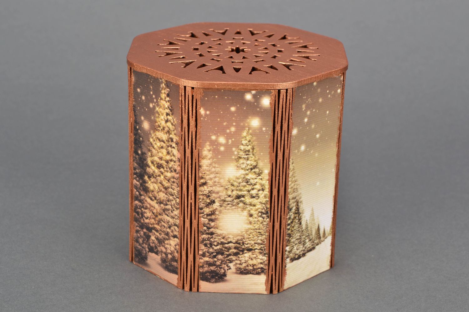 Joyero original de madera contrachapada con estampado navideño foto 3