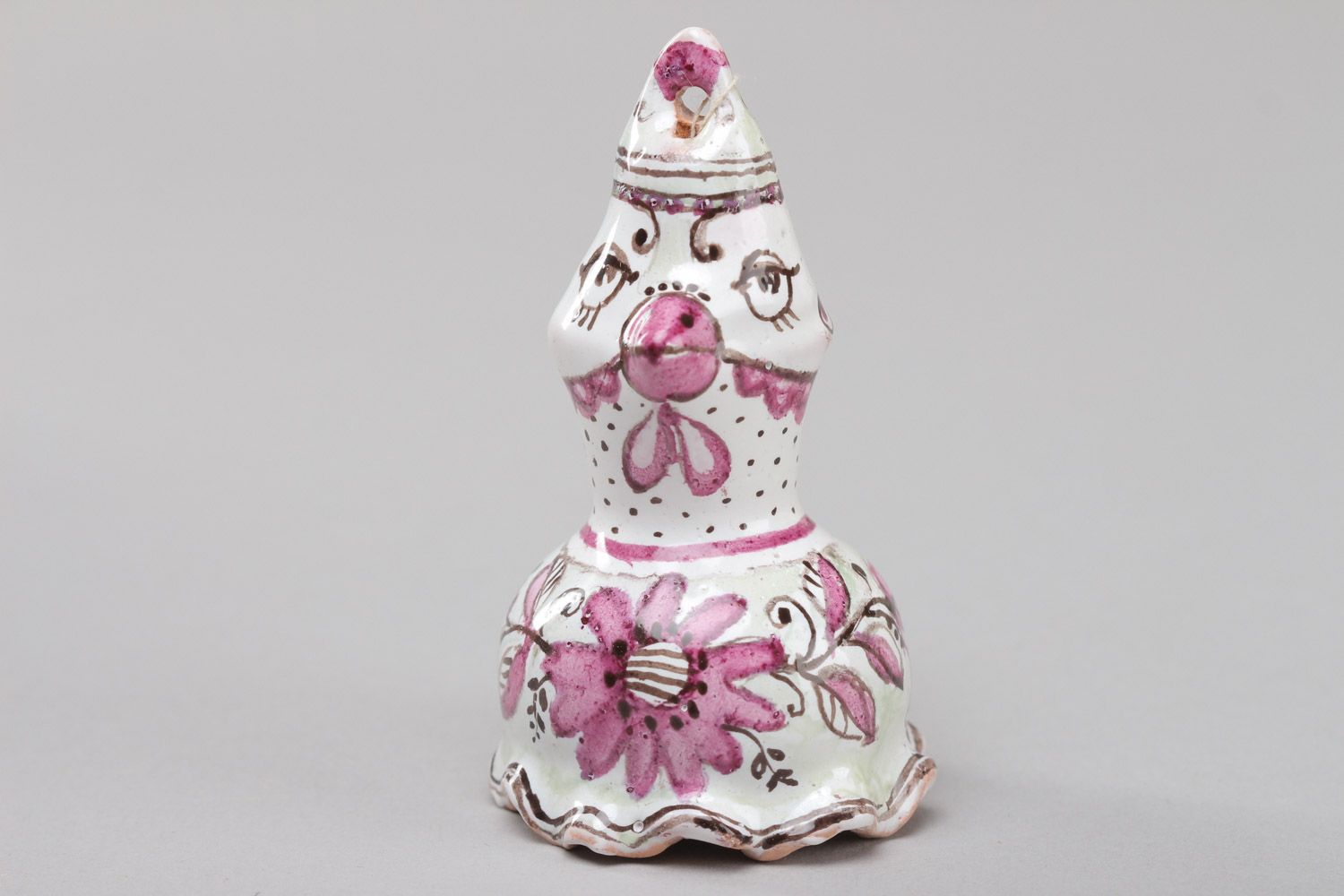 Campanilla cerámica hecha a mano pintada pequeña con asa con forma de pájaro foto 2