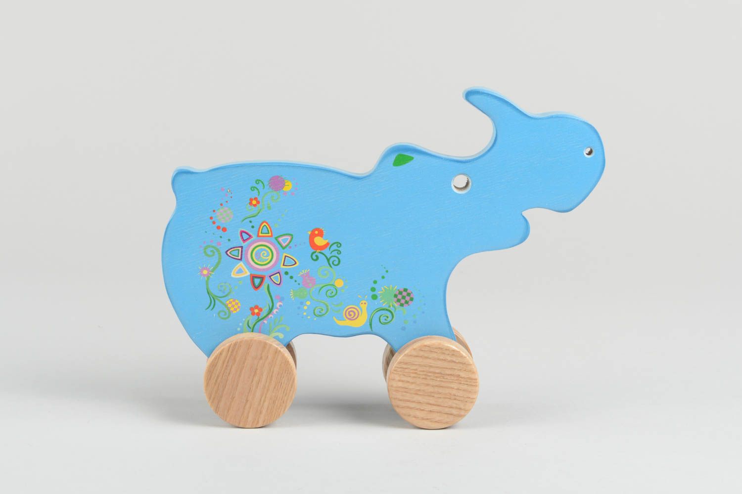 Blaues Nashorn Spielzeug handmade Geschenk für Kinder Spielzeug zum Nachziehen foto 2