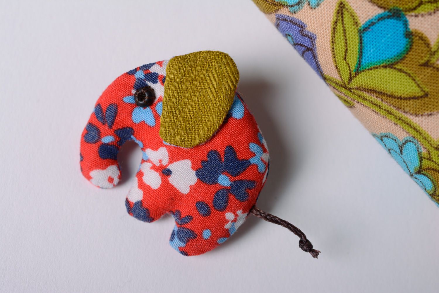 Unusual handmade cotton and linen fabric brooch for children Elephant photo 1