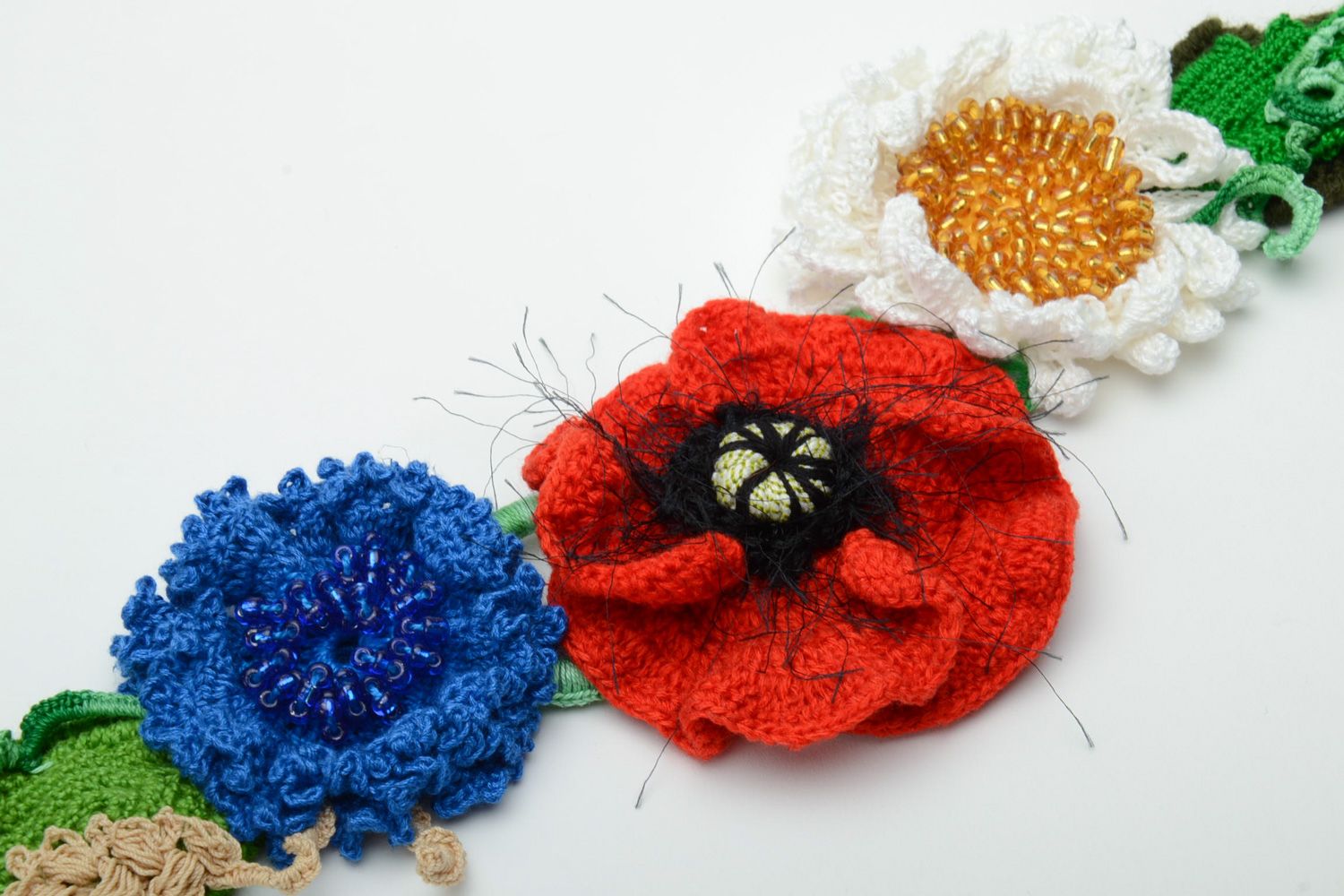 Ceinture tricotée au crochet en fils acryliques et cotonniers fait main Fleurs photo 4