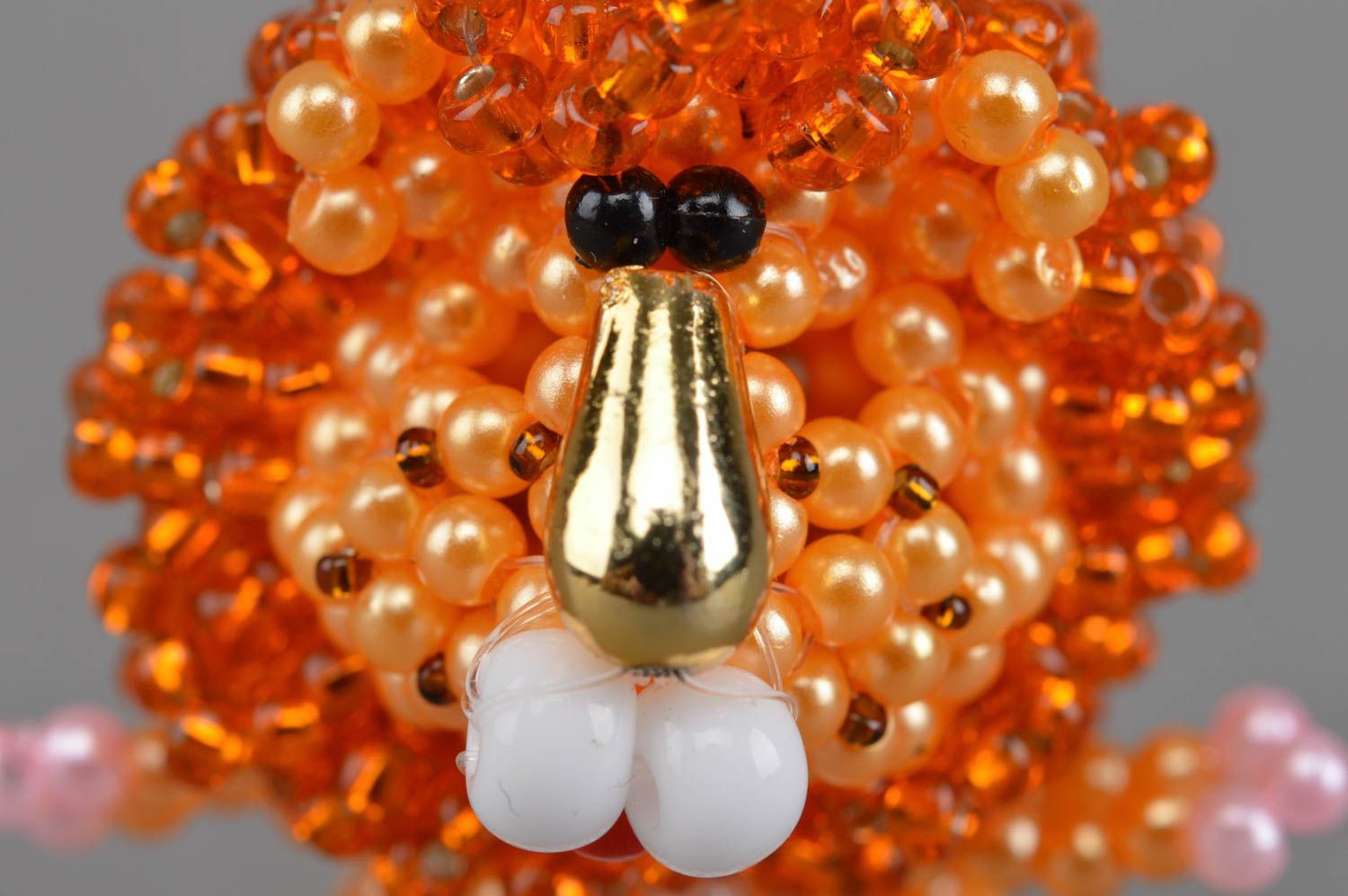 Beautiful handmade woven bead statuette of orange lion for interior decor photo 5