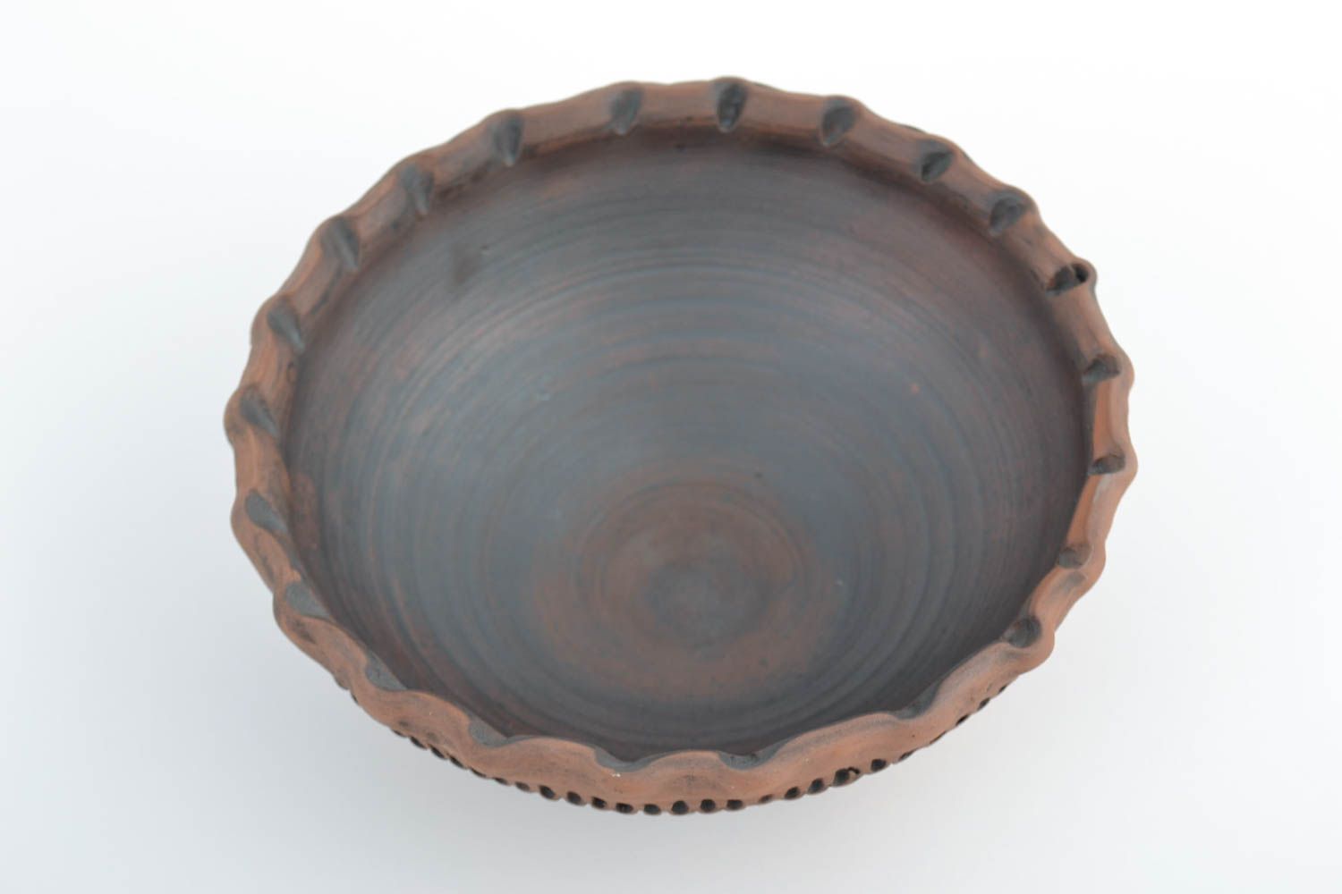 Beautiful brown handmade moled clay bowl 650 ml photo 4