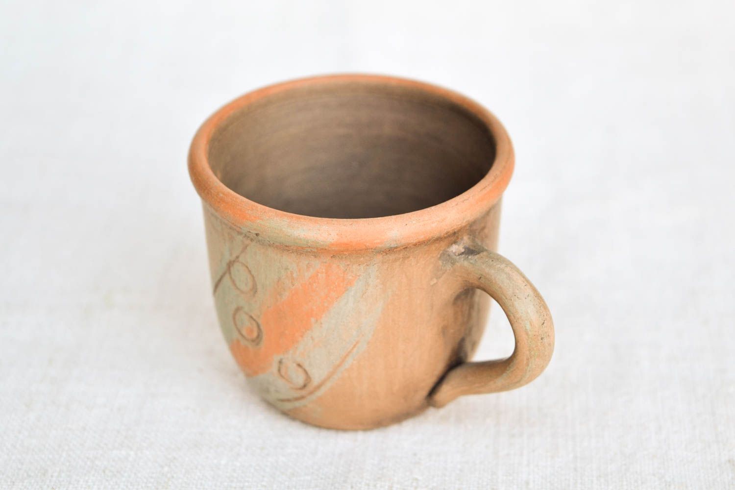 3,3 oz clay drinking cup in Italian style with handle and classic pattern photo 5