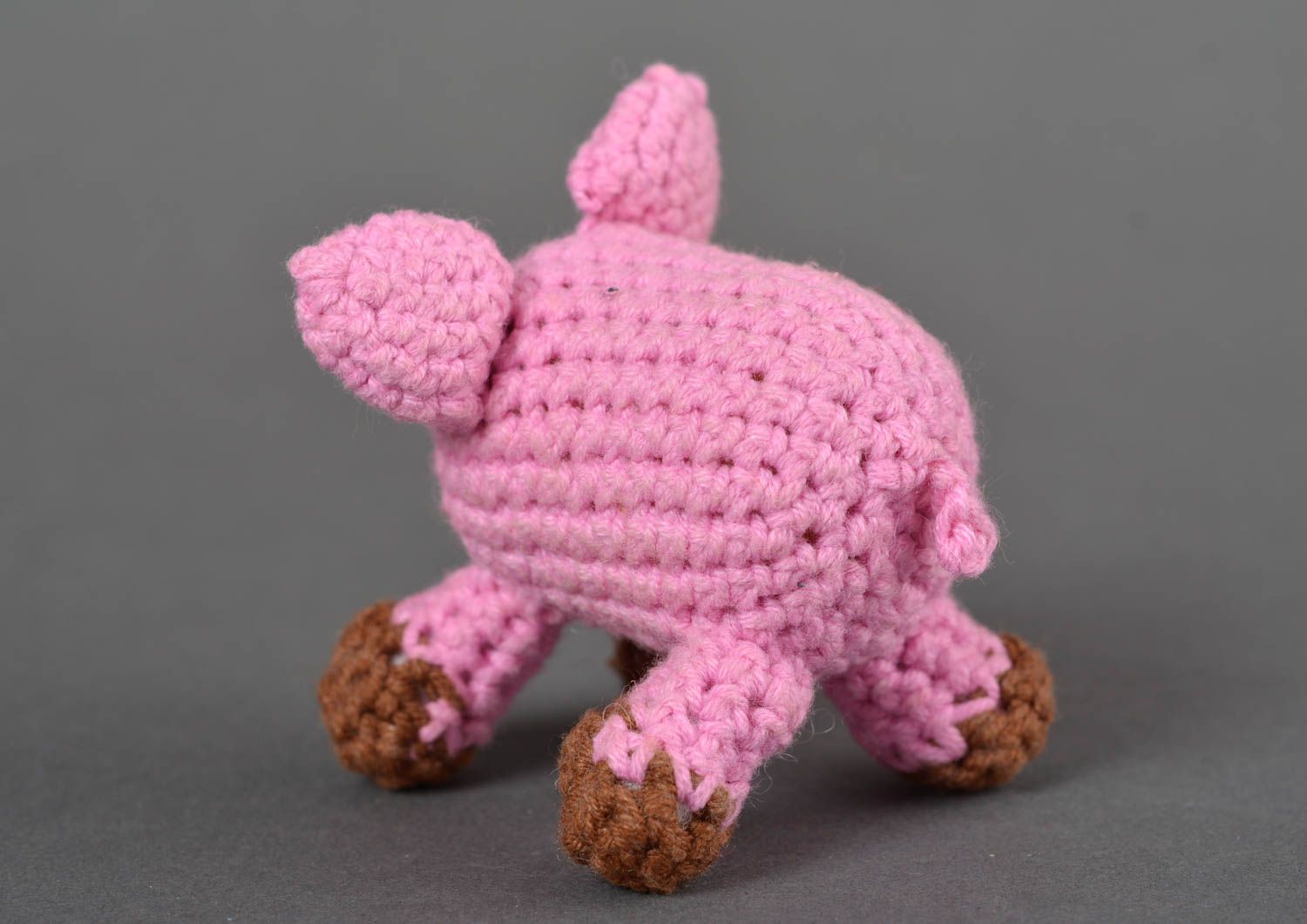 Doudou cochon rose Jouet hochet fait main tricoté en coton Cadeau pour enfant photo 4
