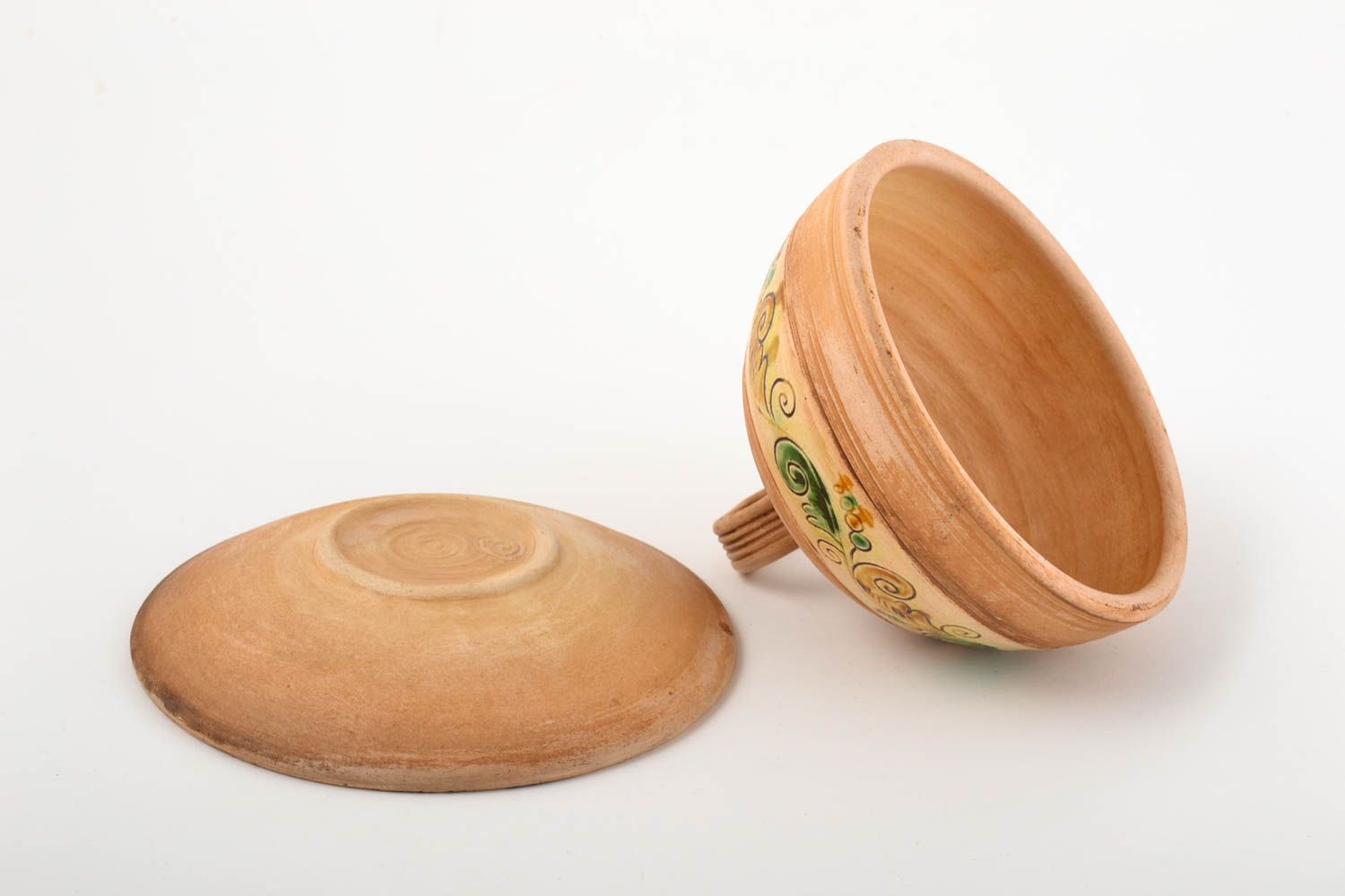 Керамическая тарелка ручной работы глиняная посуда тарелка с крышкой масляничка фото 5