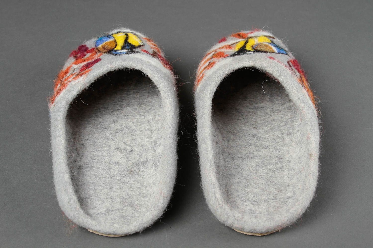 Handmade felted grey slippers home woolen slippers warm stylish present photo 4