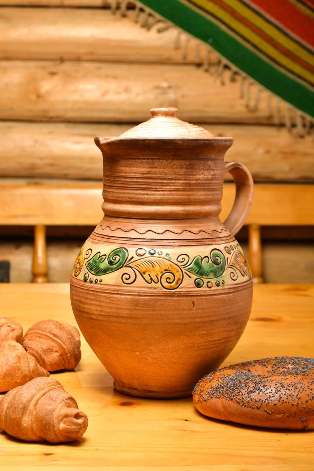 Keramik Geschirr handmade Keramik Krug Frauen Geschenk 2 L bemalt braun foto 1