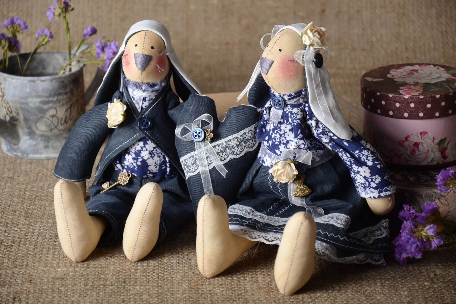Куклы ручной работы куклы из ткани Влюбленные зайцы мягкие куклы необычные фото 1