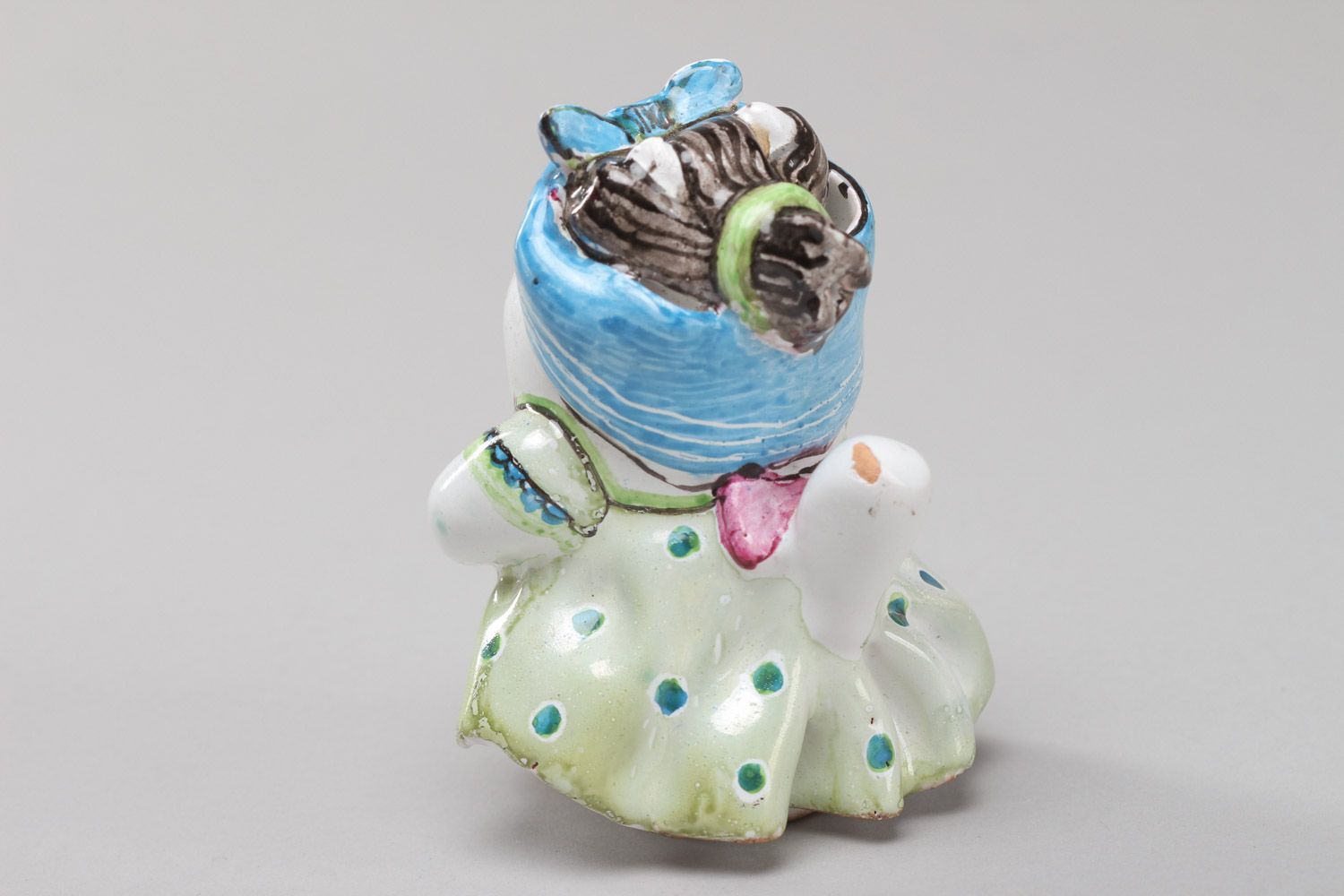 Petite figurine en céramique de chatte avec peinture faite main couverte d'émail photo 3