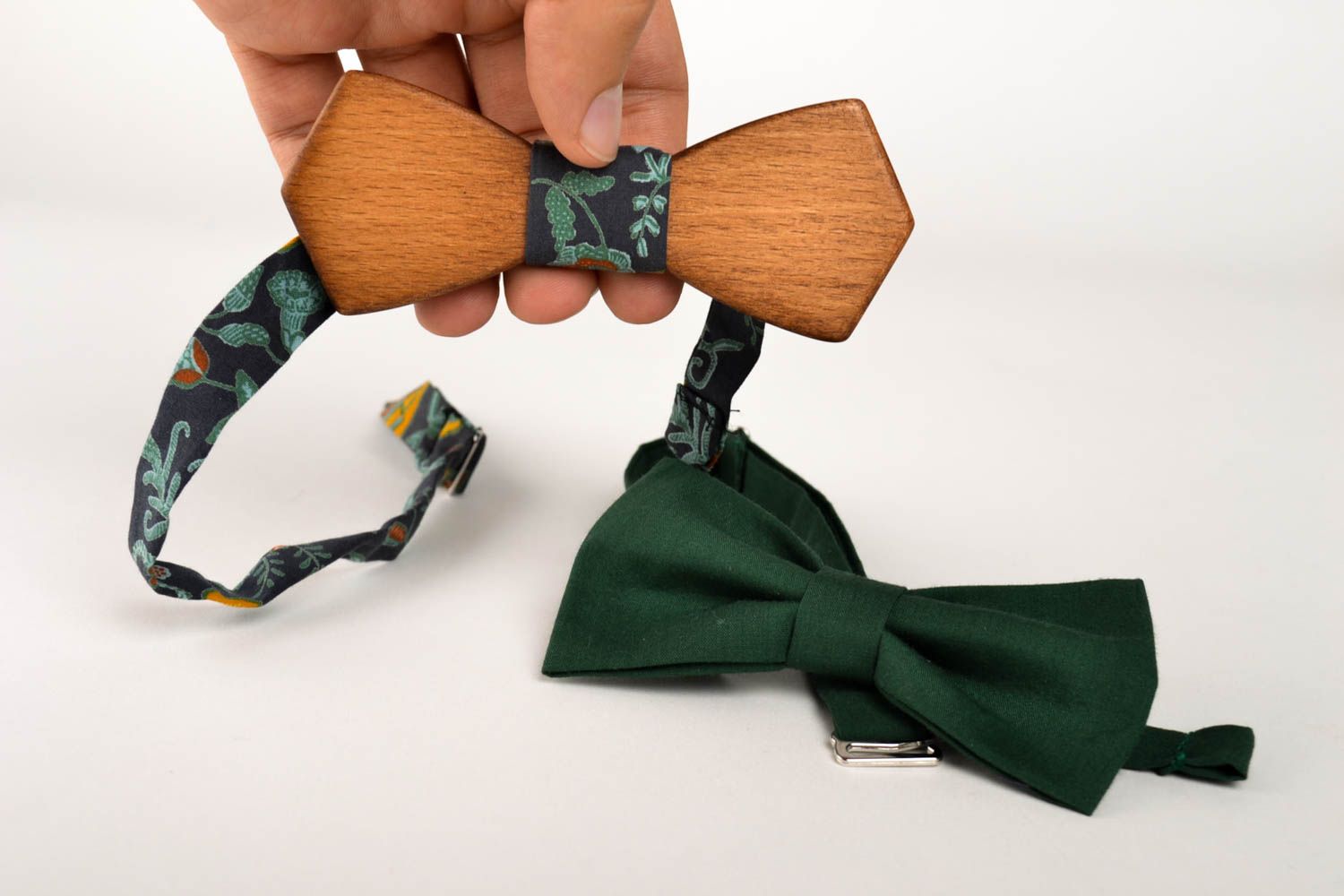 Unusual handmade bow ties textile bow tie wooden bow tie 2 pieces small gifts photo 5