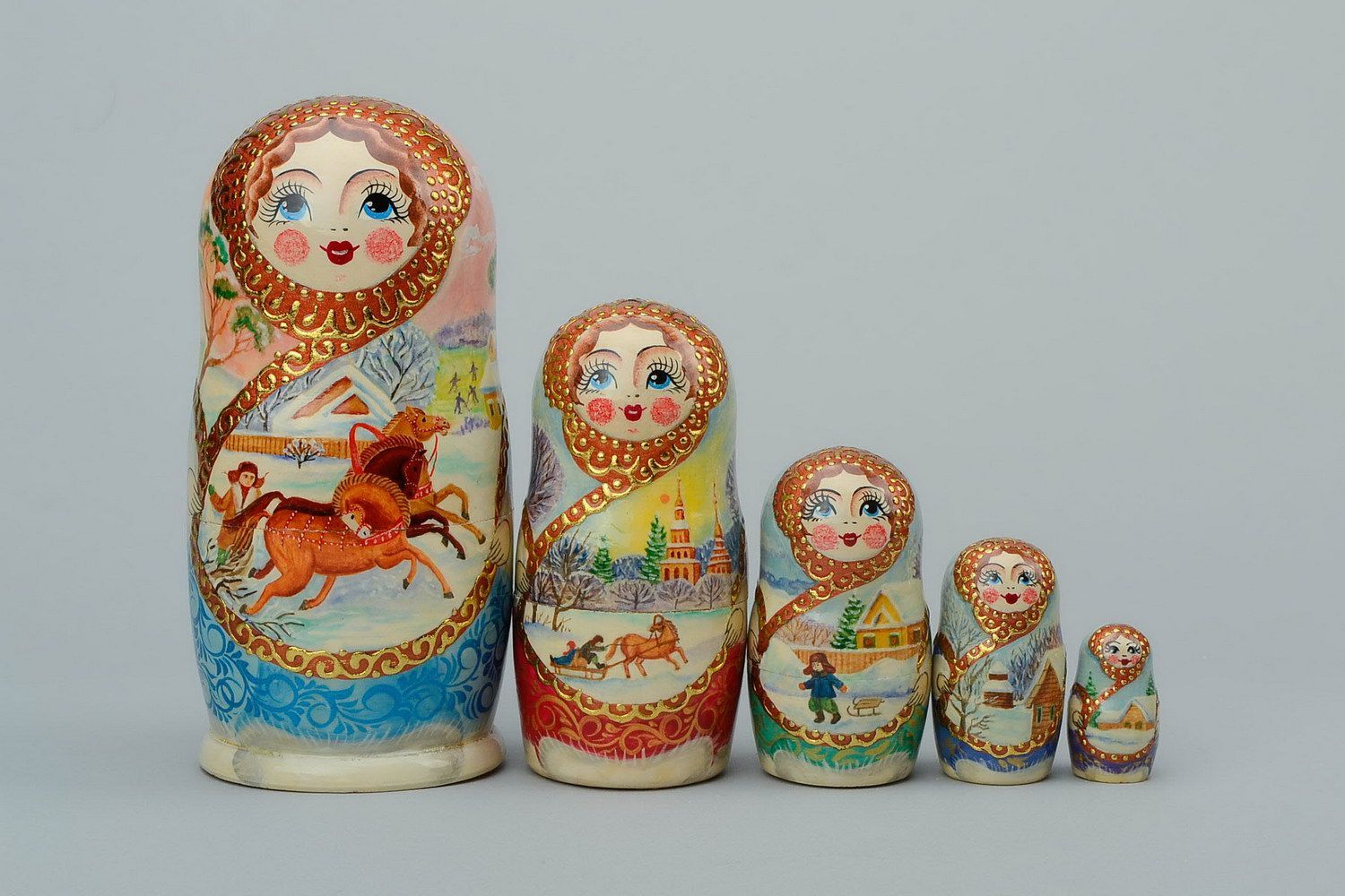 Matrioska dipinta fatta a mano decorazione da casa bambole russe di legno foto 5