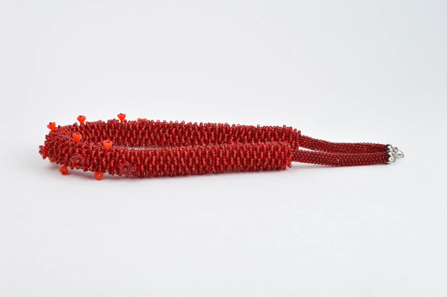 Collar para mujeres regalo original bisutería artesanal rojo hecha de abalorios foto 2