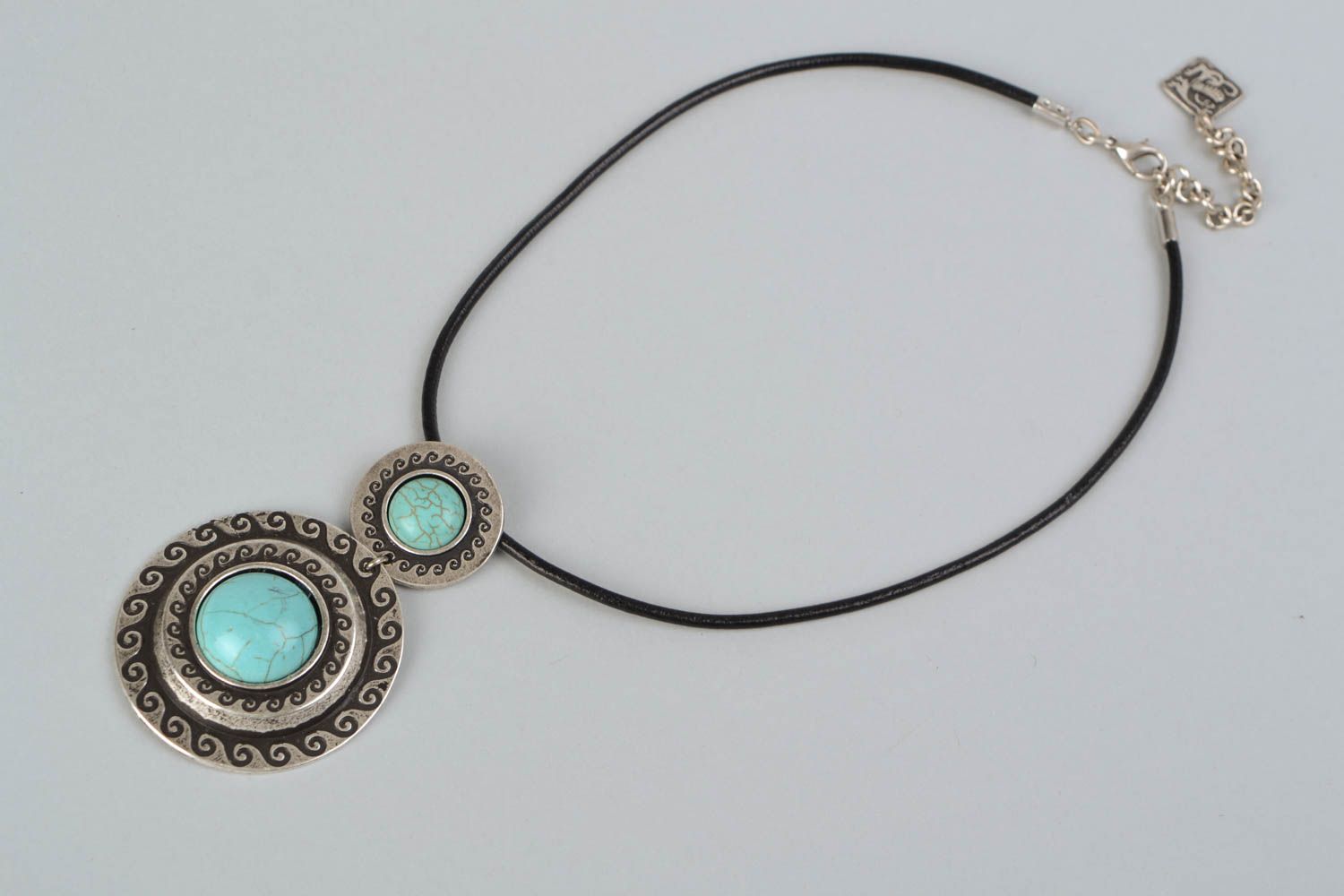 Handmade metal necklace with turquoise photo 4