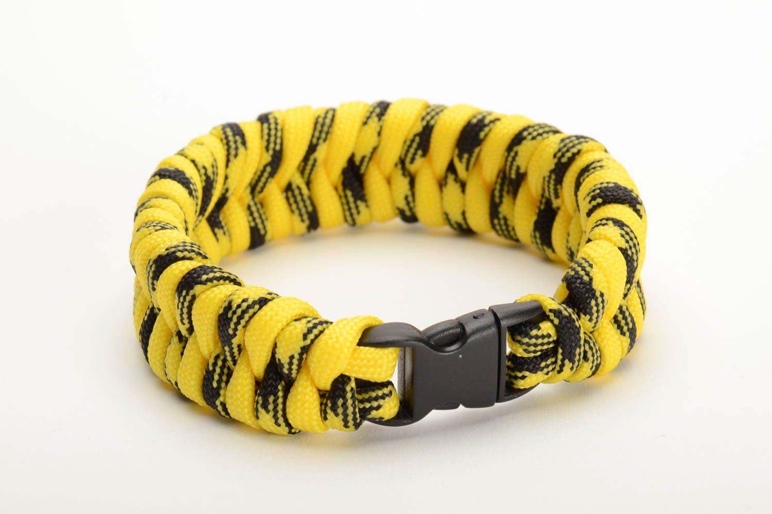 Bright yellow handmade woven paracord bracelet with plastic fastener photo 3