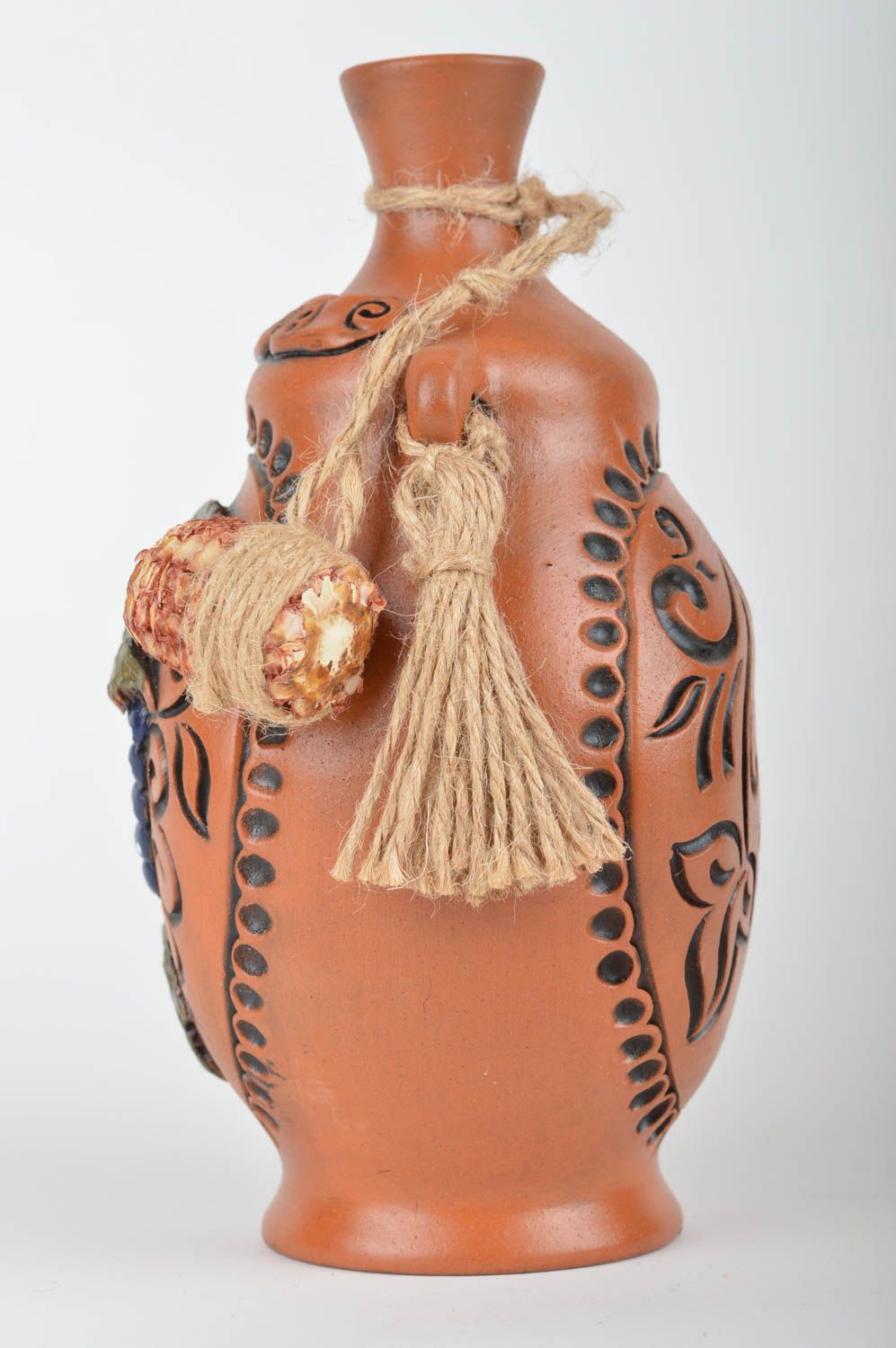 Botella de cerámica hermosa original hecha a mano con borlas para 400 ml foto 5