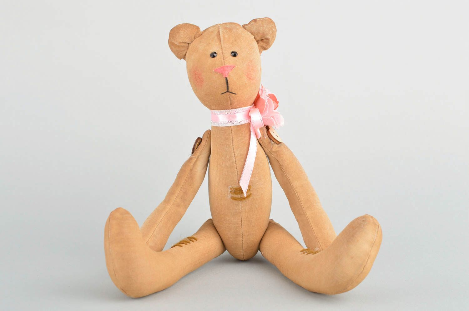 Peluche ours en tissu coton faite main marron avec noeud parfumée à la vanille photo 2