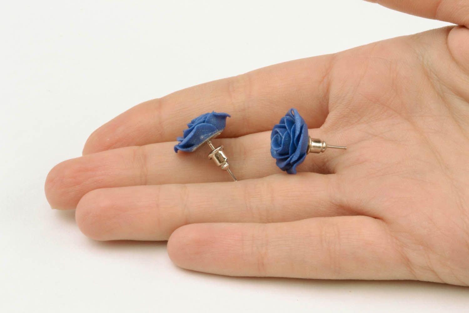 Polymer clay earrings Blue Roses photo 2