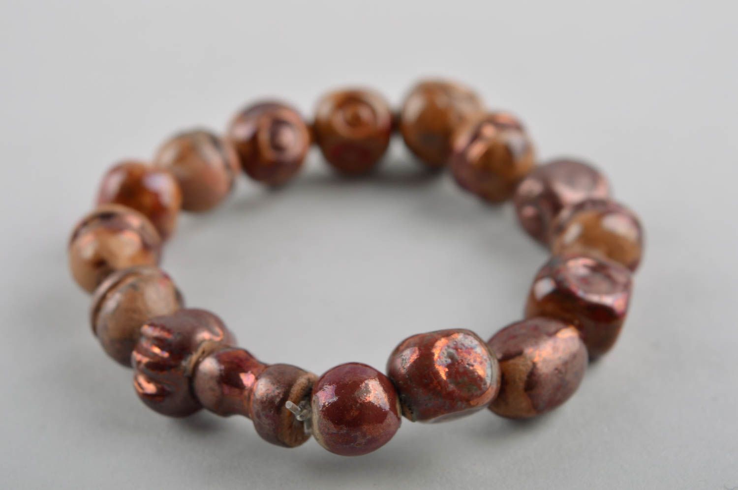 Bracelet céramique Bijou fait main perles marron design Cadeau pour femme photo 4