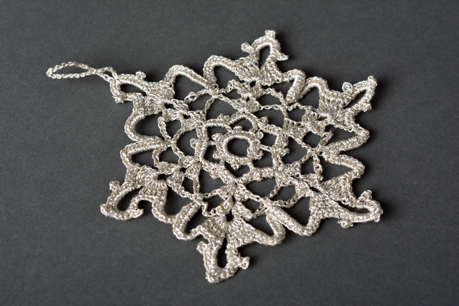 Handmade crochet wall hanging snowflake good Christmas gifts modern design photo 3
