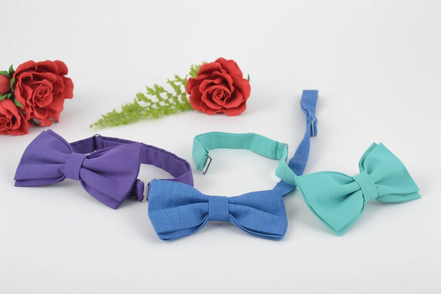 Set of 3 handmade designer unusual cotton fabric bow ties photo 1