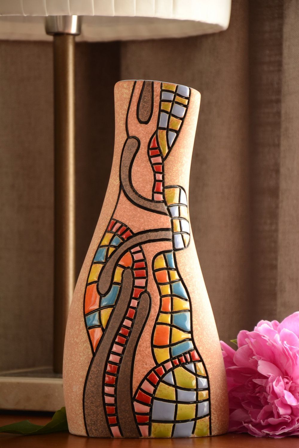 Originelle Vase handmade aus Halbporzellan mit Pigmenten bemalt 2 L für Blumen foto 1
