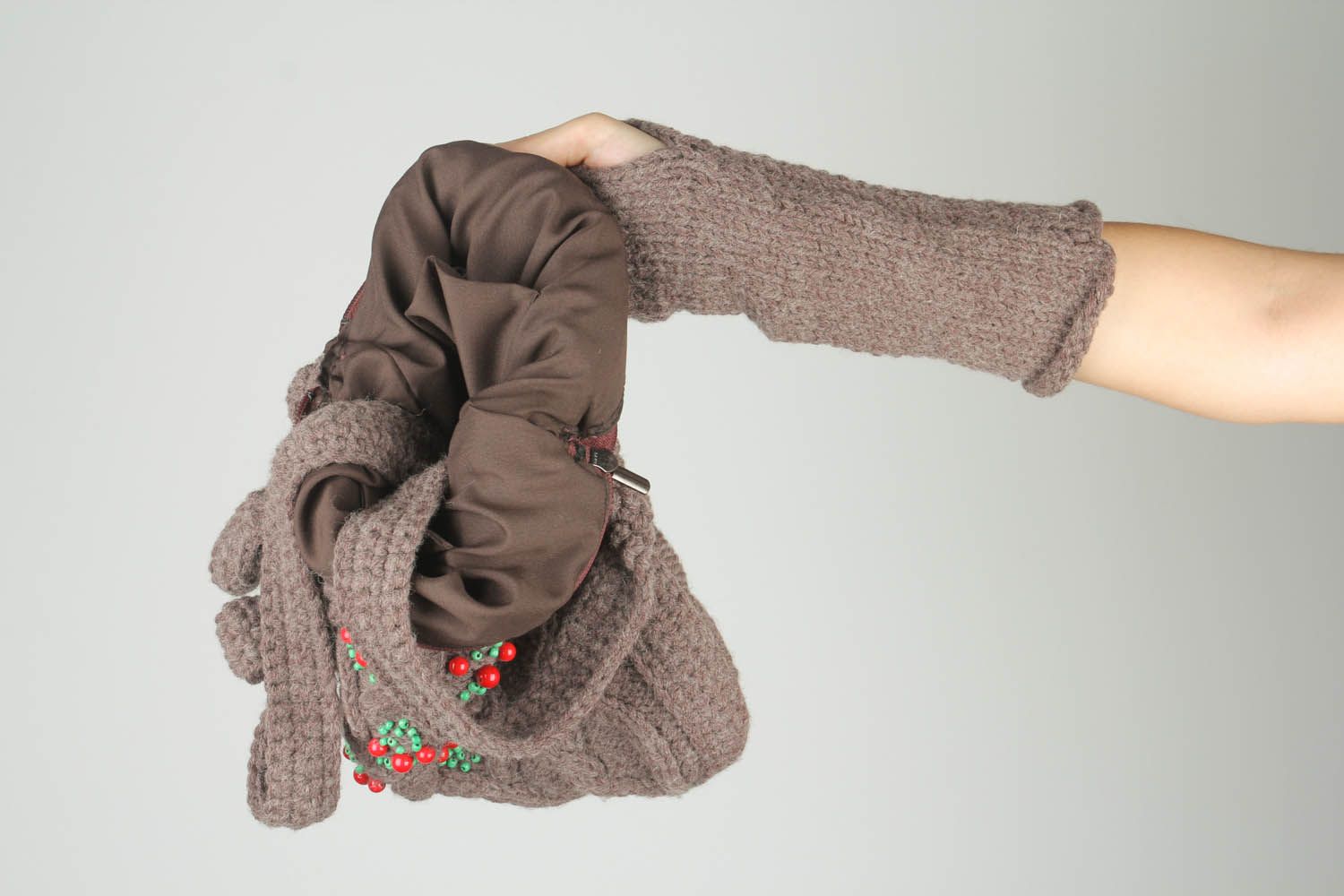Mala de malha com mitenes de fios de lã acessórios femininos quentes tricotados foto 5