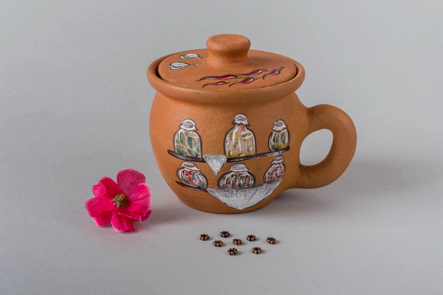 Handmade Ton Topf 400 ml Öko Geschirr Vorratsdose Keramik mit Bemalung  foto 1