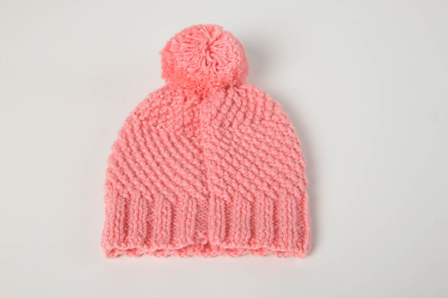 Модная детская шапка ручной работы детская зимняя шапка розовая вязаная шапочка фото 3