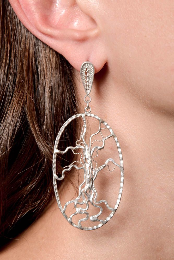 Designer unique silver earrings handmade bijouterie accessories present for girl photo 1