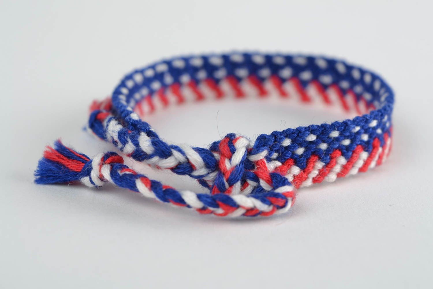 Handmade bright friendship wrist bracelet woven of threads in marine style photo 4