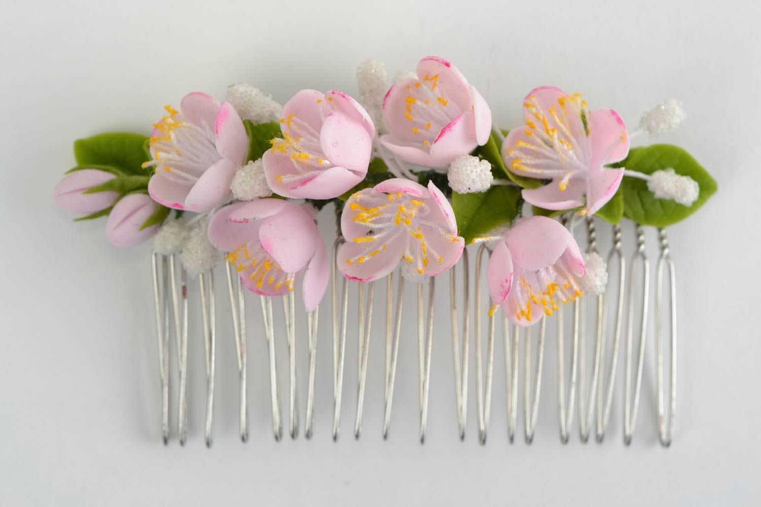 Origineller handmade Haarkamm mit Blumen in Rosa schön aus Porzellan für Frauen foto 1