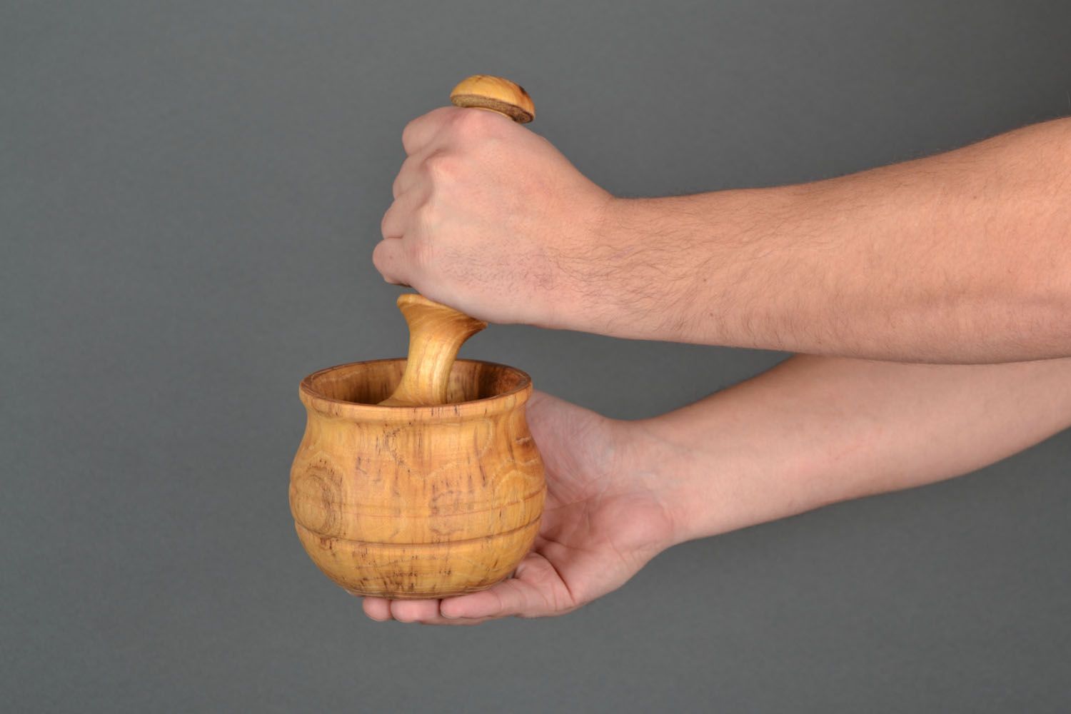 Wooden mortar and pestle for grinding spices photo 2