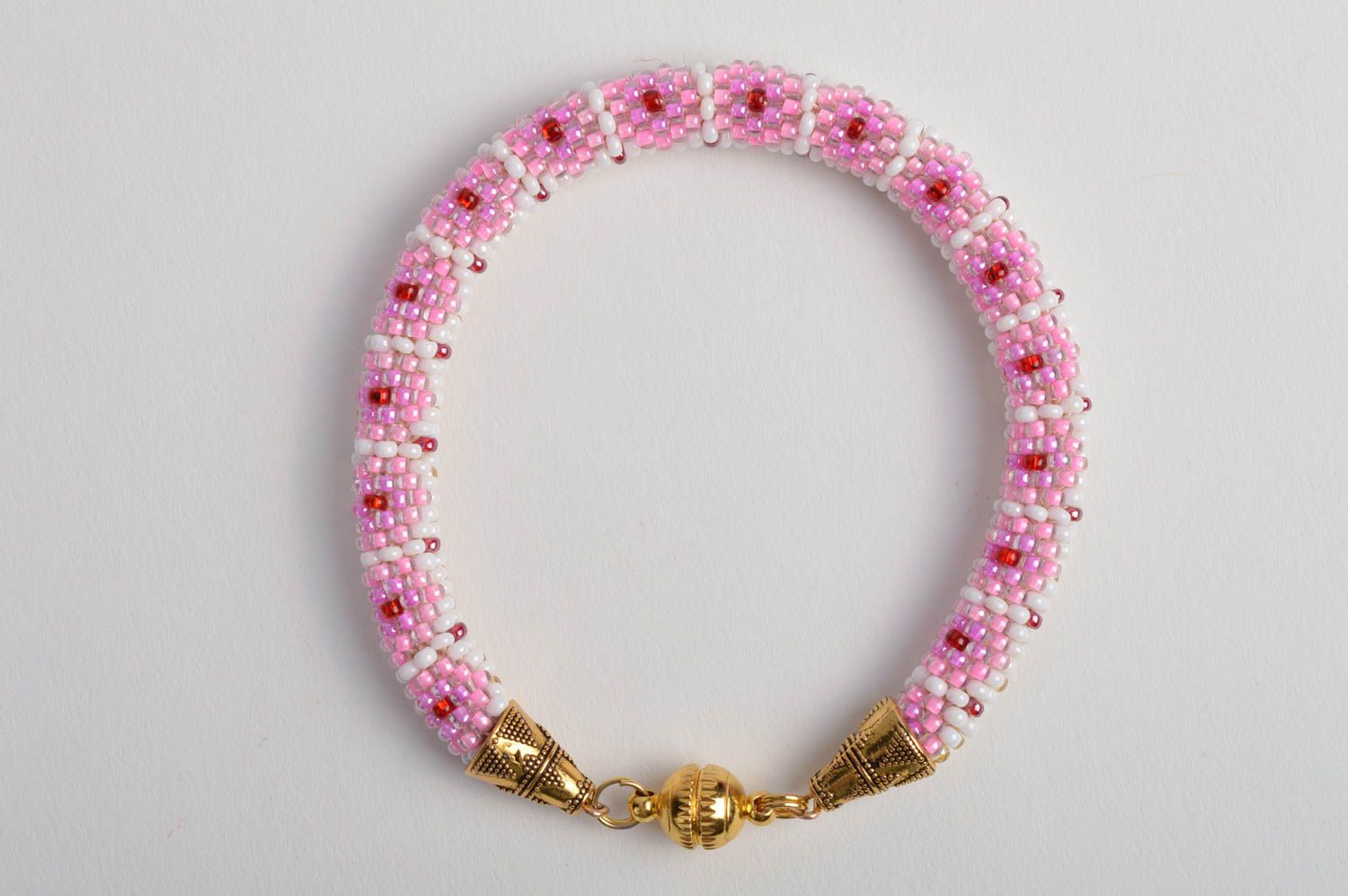 Bracelet spirale fait main Bijou fantaisie Cadeau femme rose perles de rocaille photo 2
