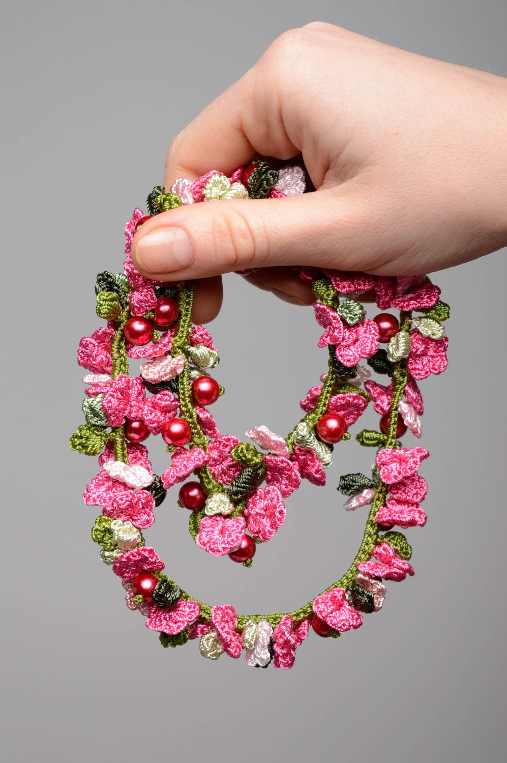 Collier tricoté fait main floral photo 3