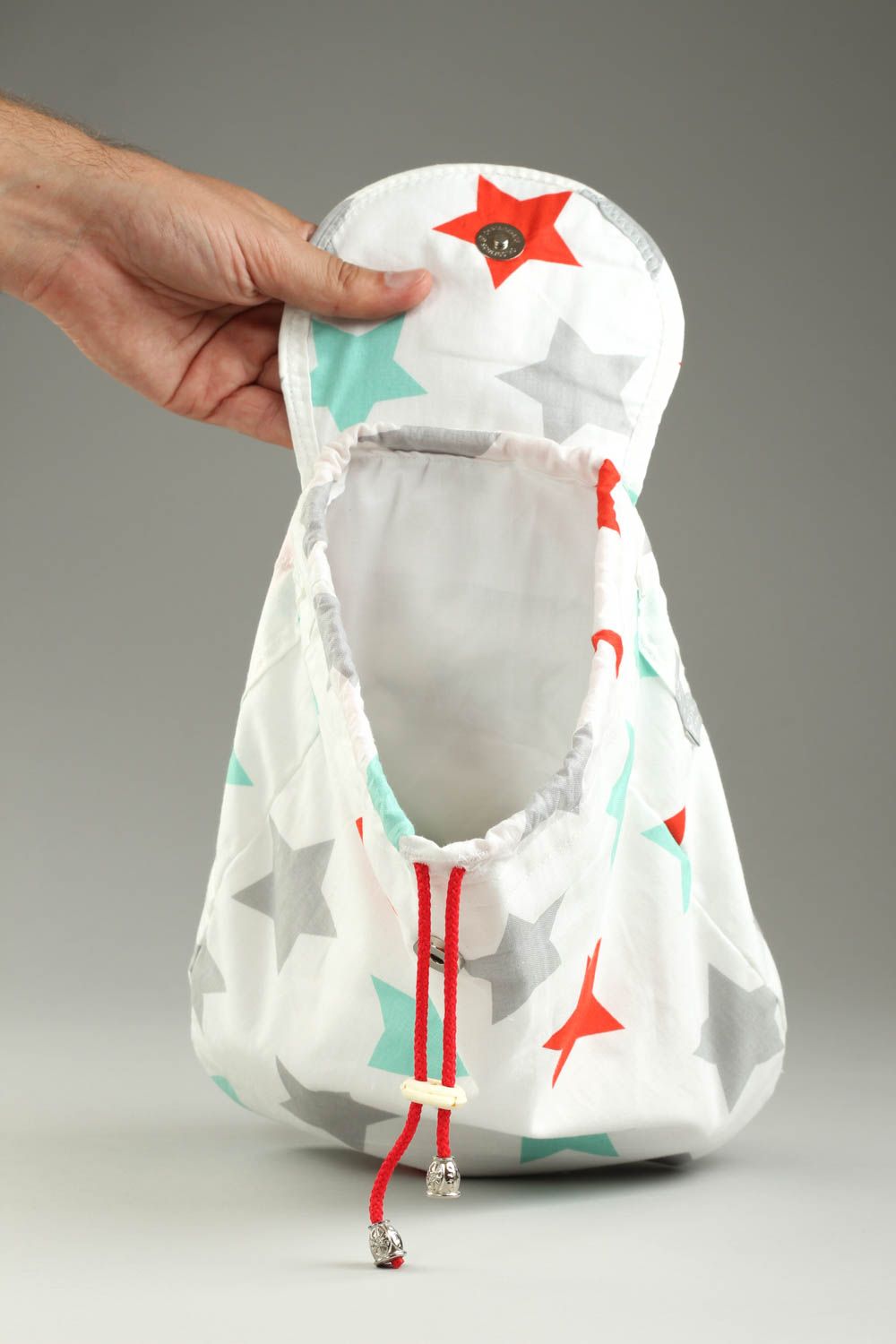 Mochila hecha a mano de textil regalo original bolso para niños con estrellas foto 5