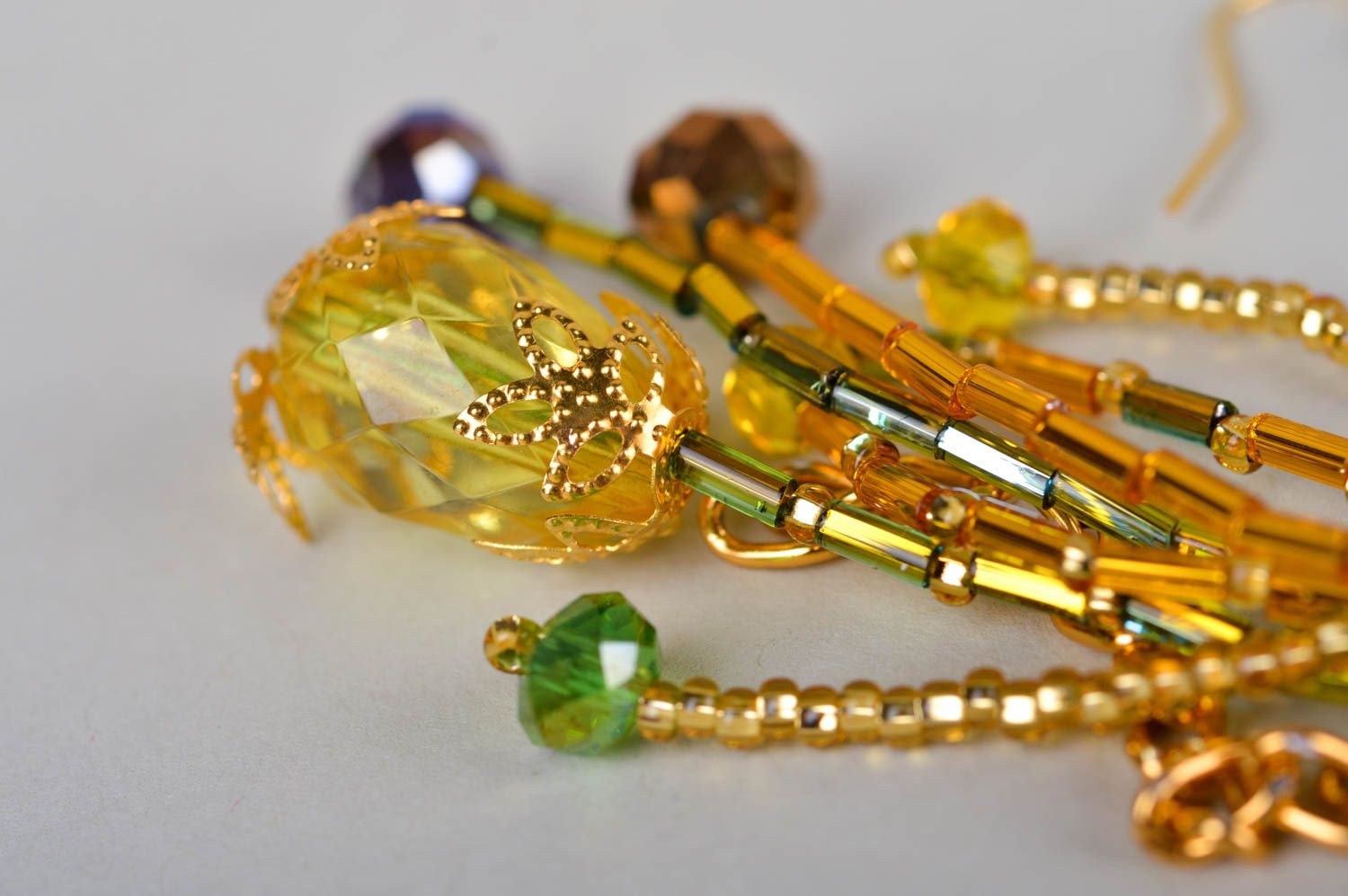 Handmade beaded earrings yellow crystal women accessory designer fashion jewelry photo 5