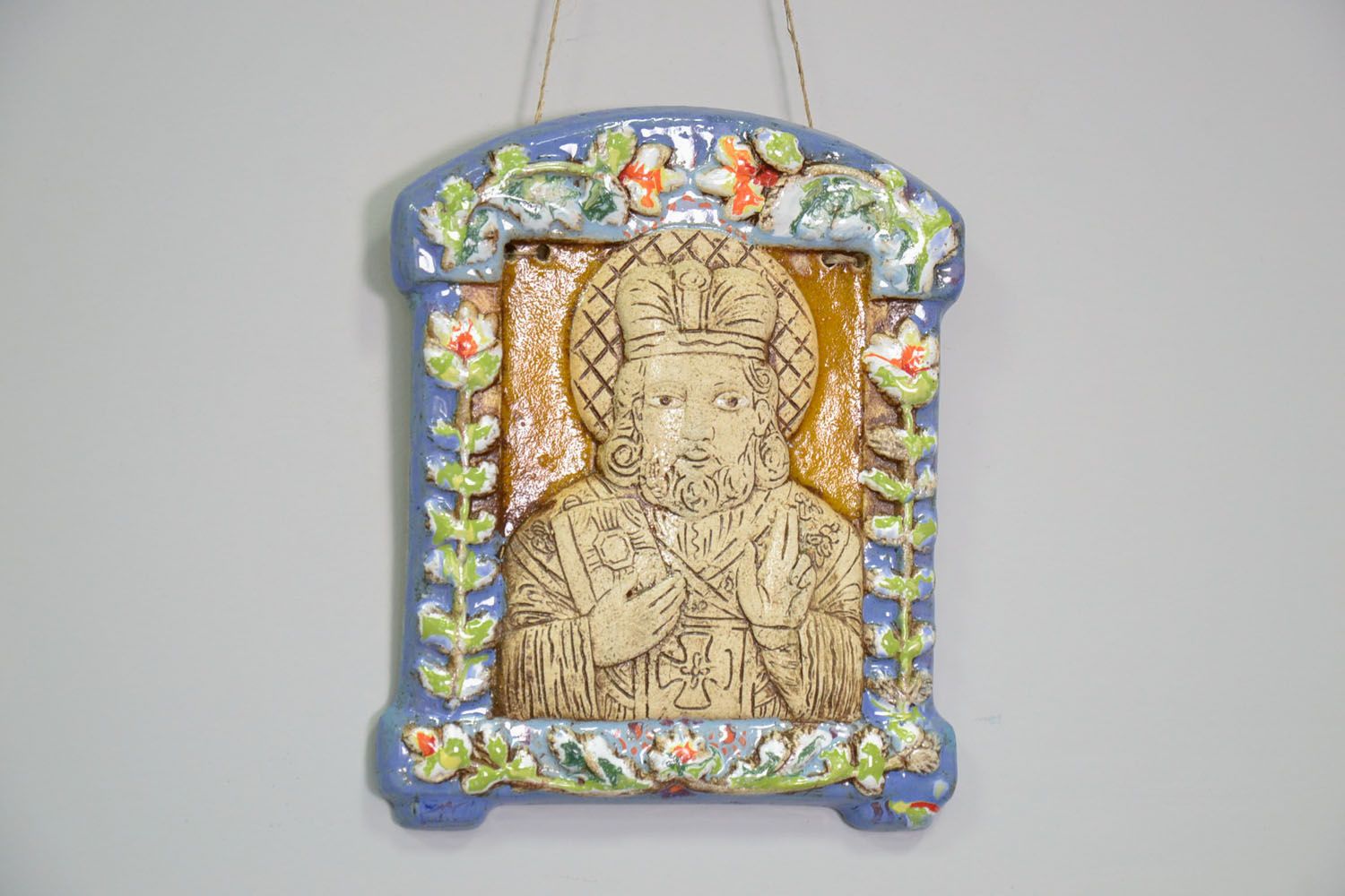 Глиняная икона Николая Чудотворца фото 1