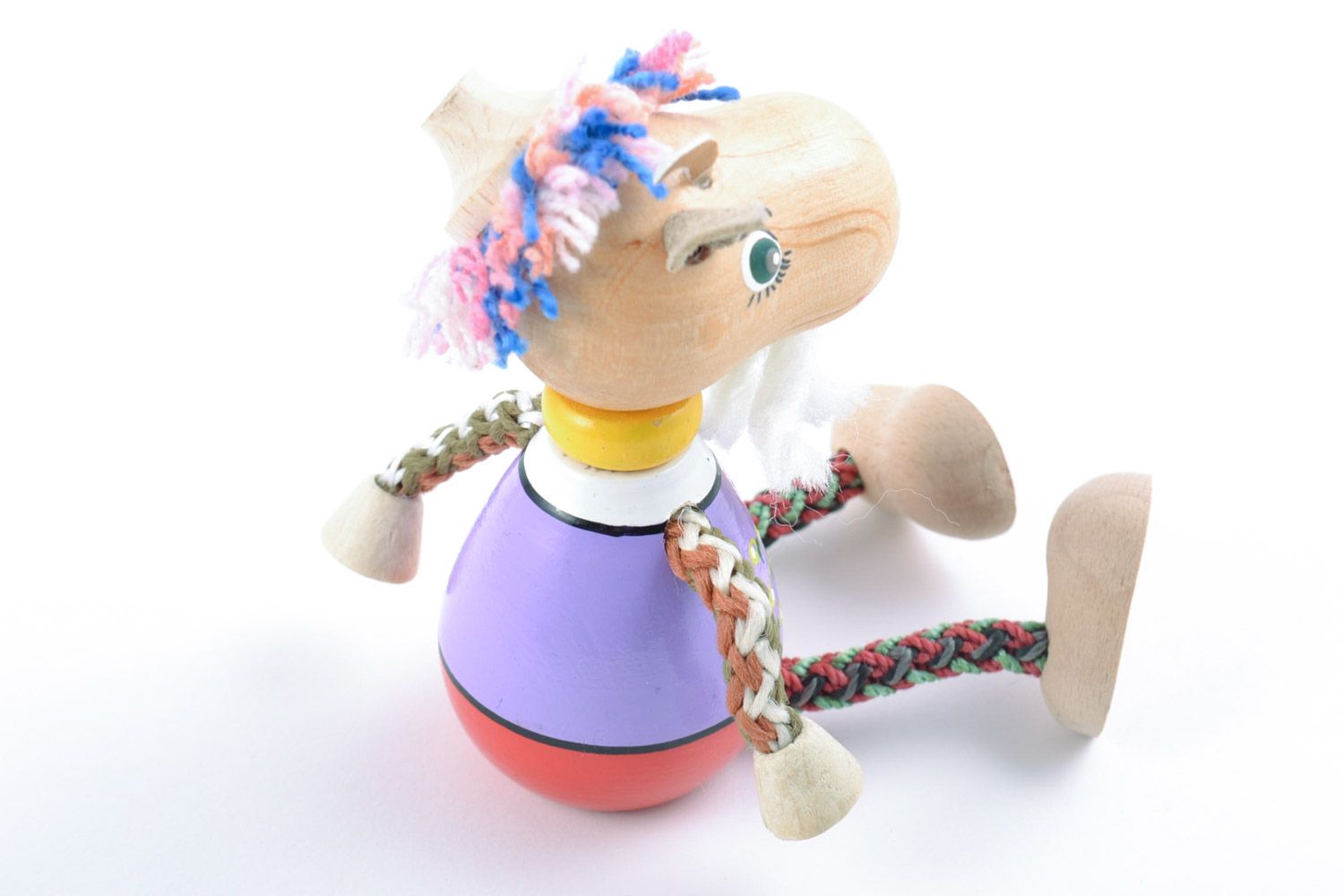 Cute painted with eco dyes wooden toy goat handmade for children and interior photo 4