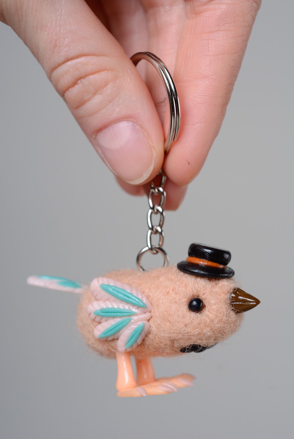 Nice keychain toy made of wool and polymer clay Bird photo 5