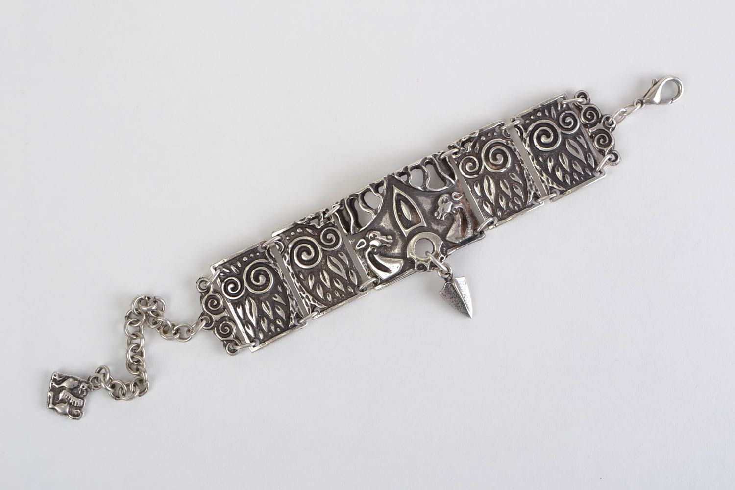 Handmade designer metal wide wrist bracelet with charms hypoallergenic photo 4